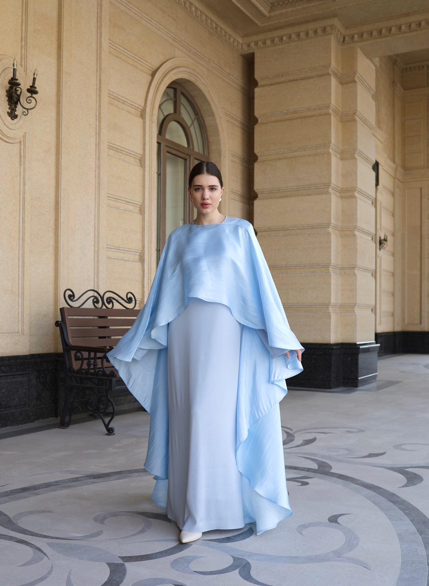 Ariel Maxi Blue Cape Dress