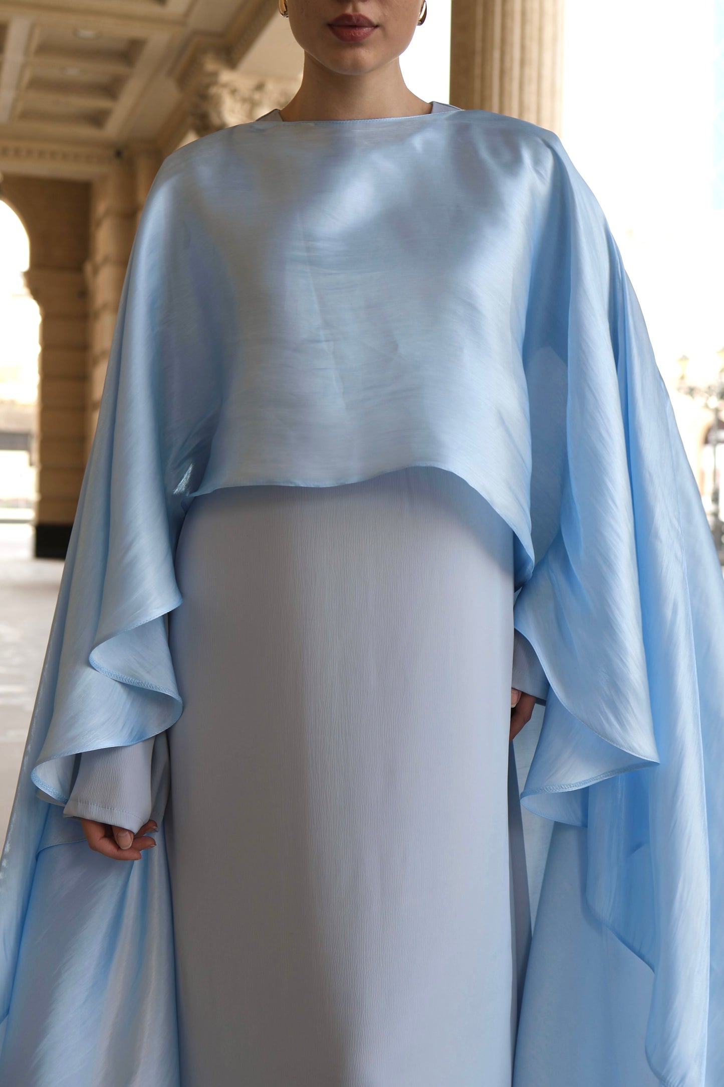 Ariel Maxi Blue Cape Dress