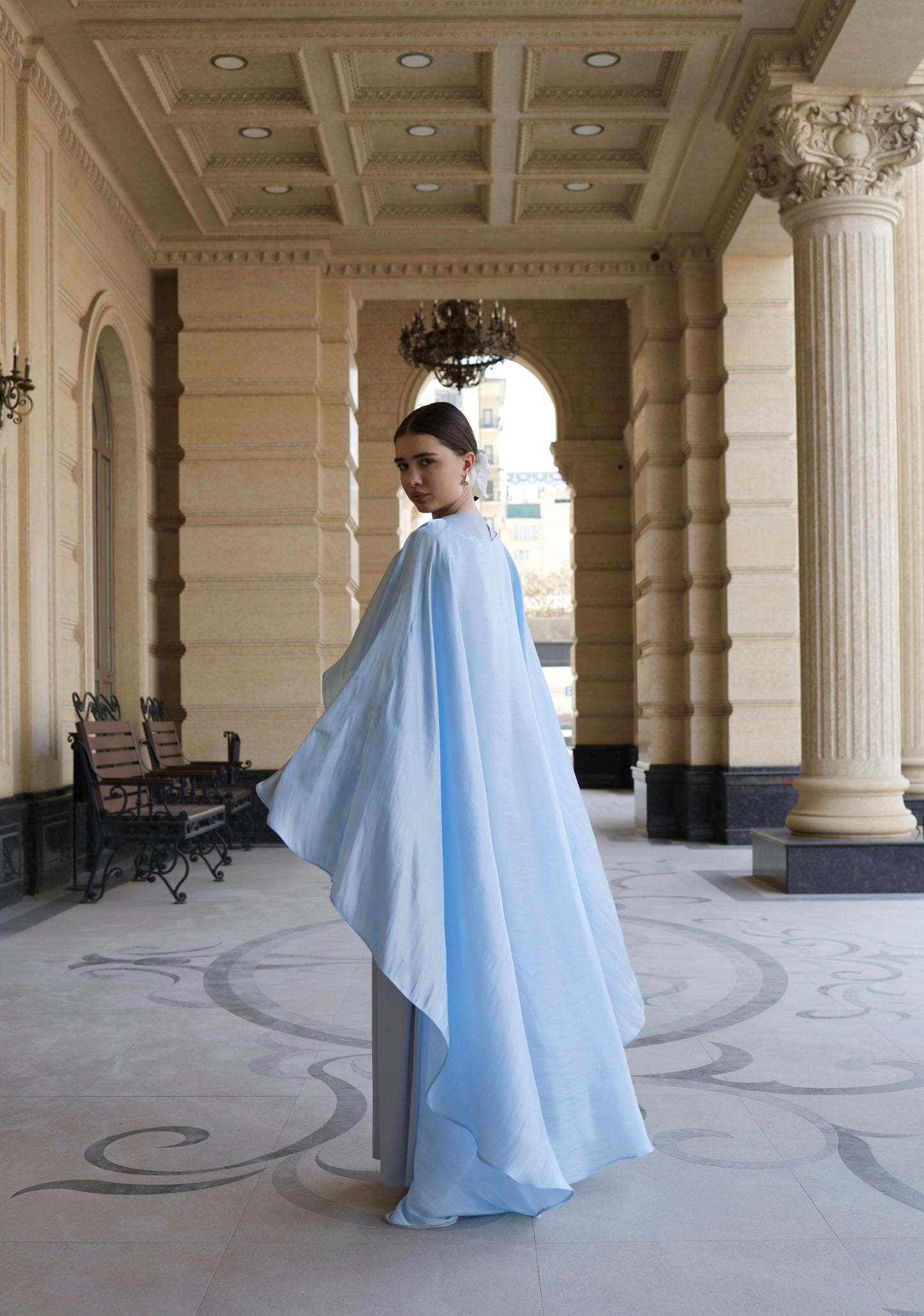 Ariel Maxi Blue Cape Dress