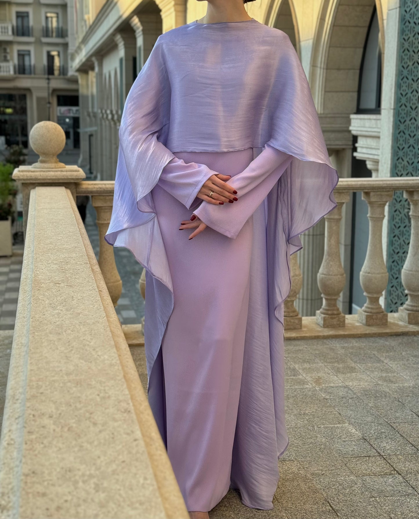 Ariel Maxi Cape Lilac Dress