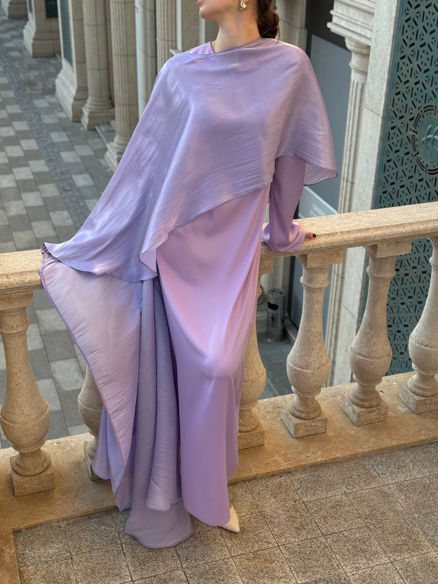 Ariel Maxi Cape Lilac Dress