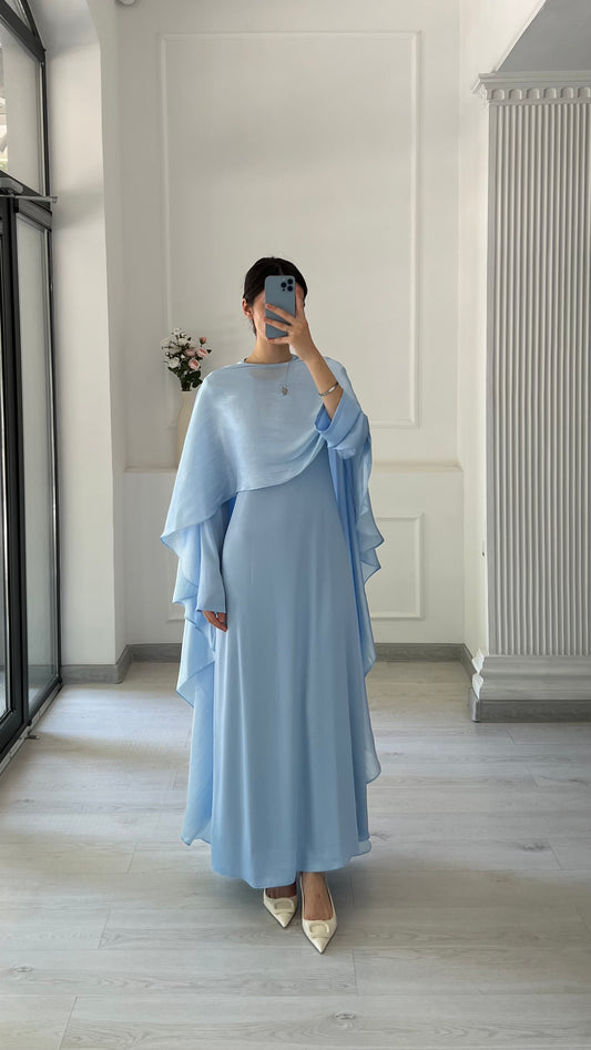 Ariel Maxi Blue Cape Dress