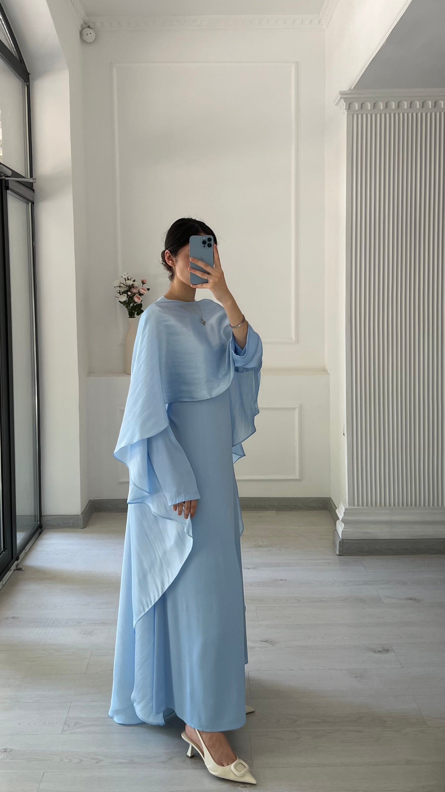 Ariel Maxi Blue Cape Dress