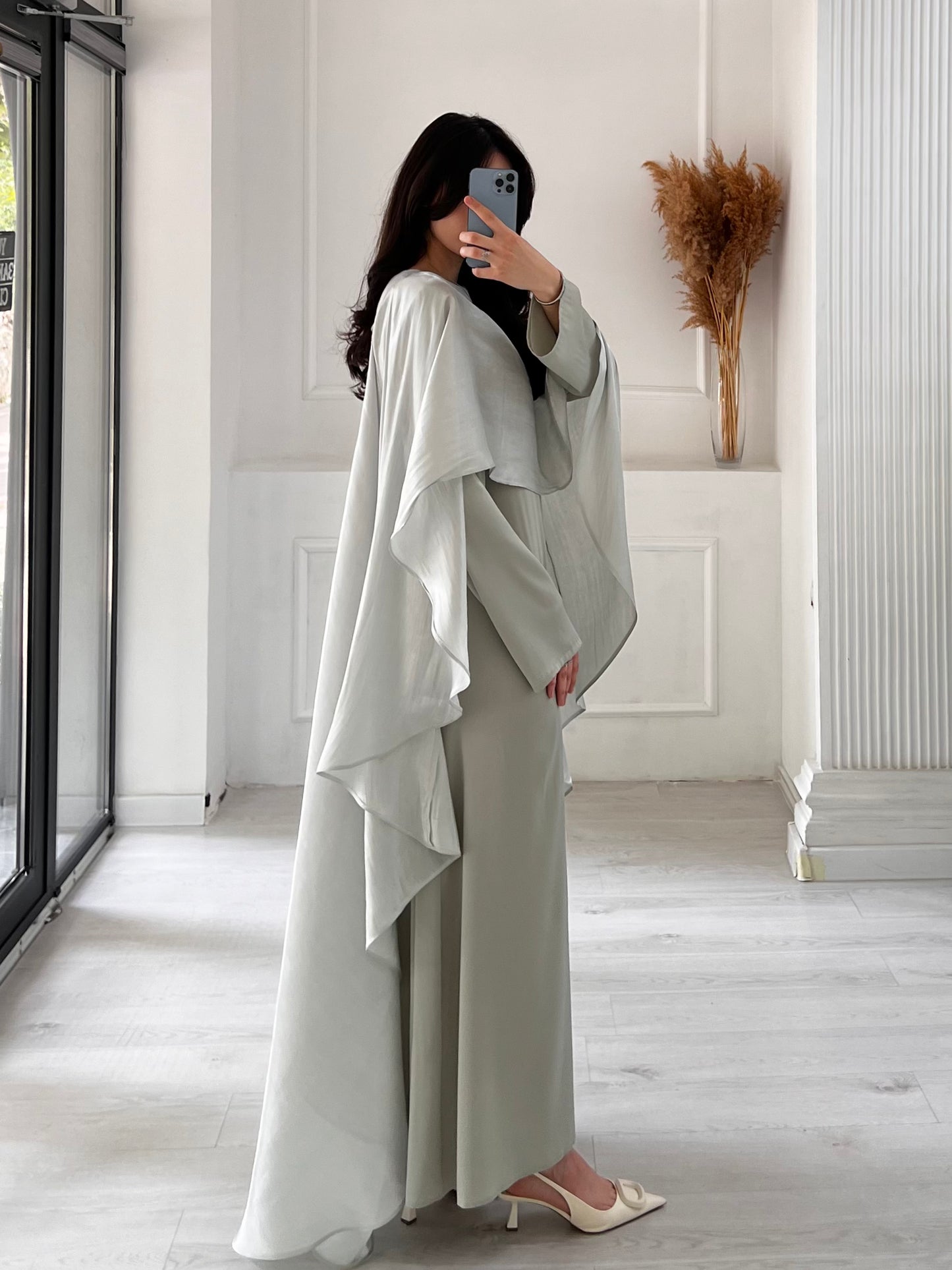 Ariel Maxi Cape Sage Dress